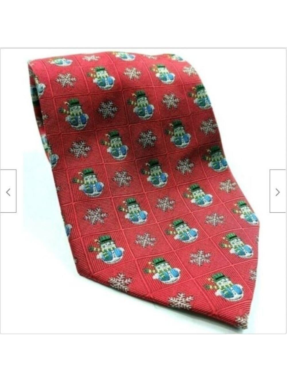Christmas Holiday Red Silk Snowflake Snowman Tie